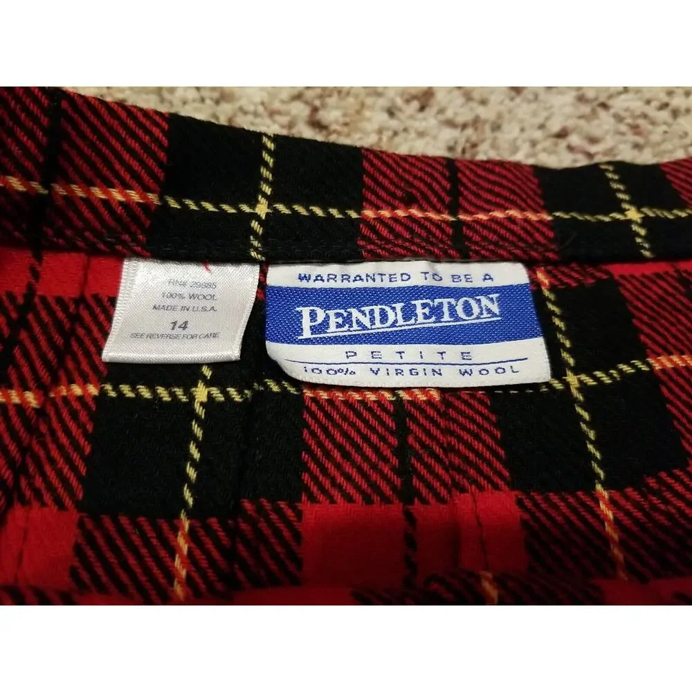 Vintage Pendleton Pleated Below‎ Knee Skirt Womens Size 14P Plaid Red Black Wool - Picture 4 of 8